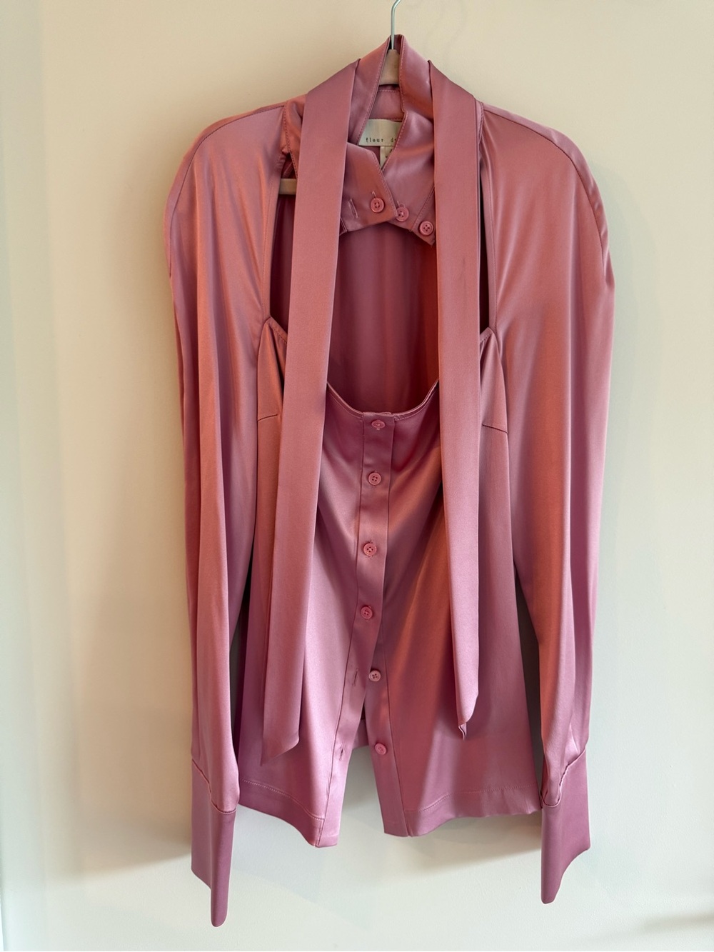 Fleur du Mal Pink 100% Silk Cutout Tie Neck Blouse Size US 4